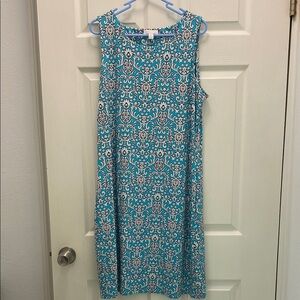 Charter Club Teal and White Patterned Midi Dress